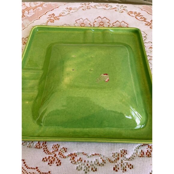 Vintage Mcm 1960s Green & Brown Glazed Ceramic Ashtray - Picture 4 of 9